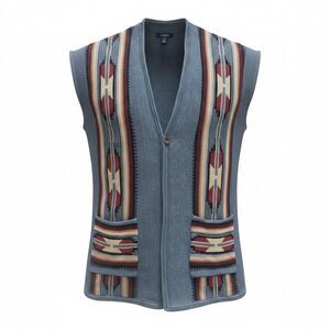 Chaps Denim Boho Western Longline Sweater Vest 1X Aztec Jacquard Knit Festival